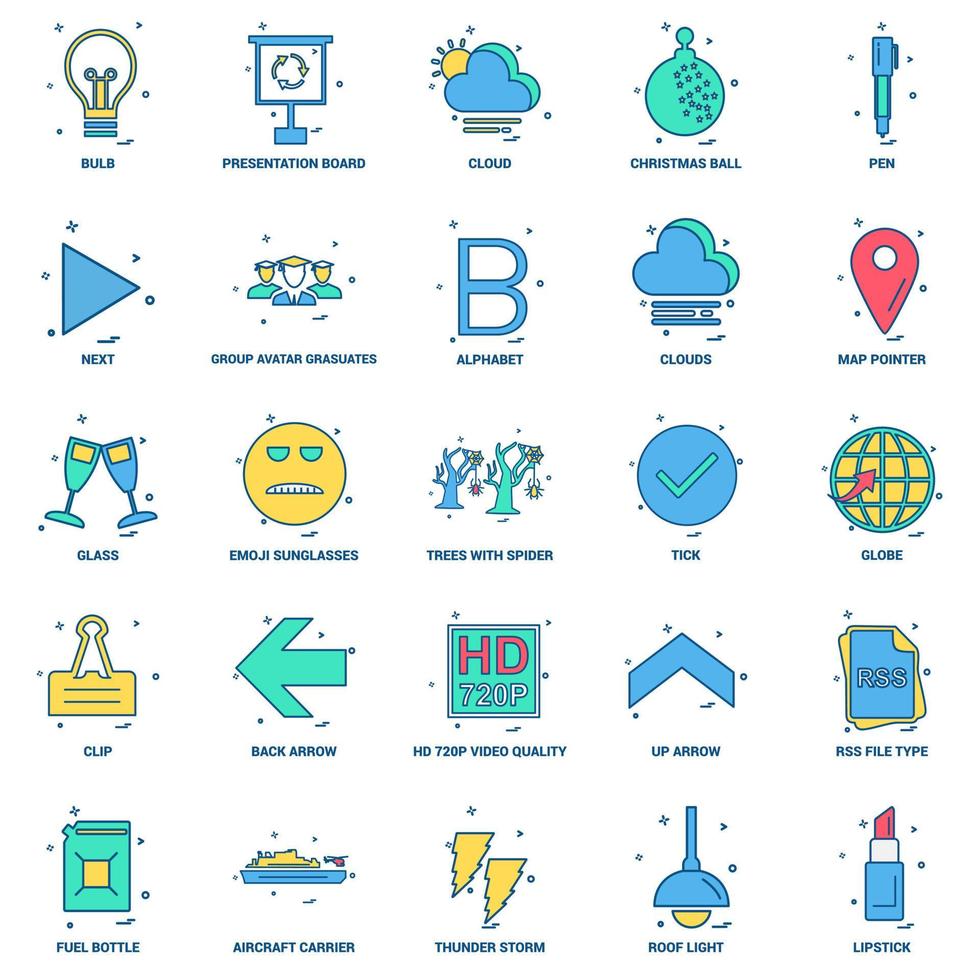 25 Business Concept Mix Flat Color Icon Set vektor