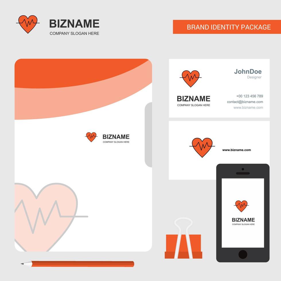 hjärta slå företag logotyp fil omslag besöker kort och mobil app design vektor illustration