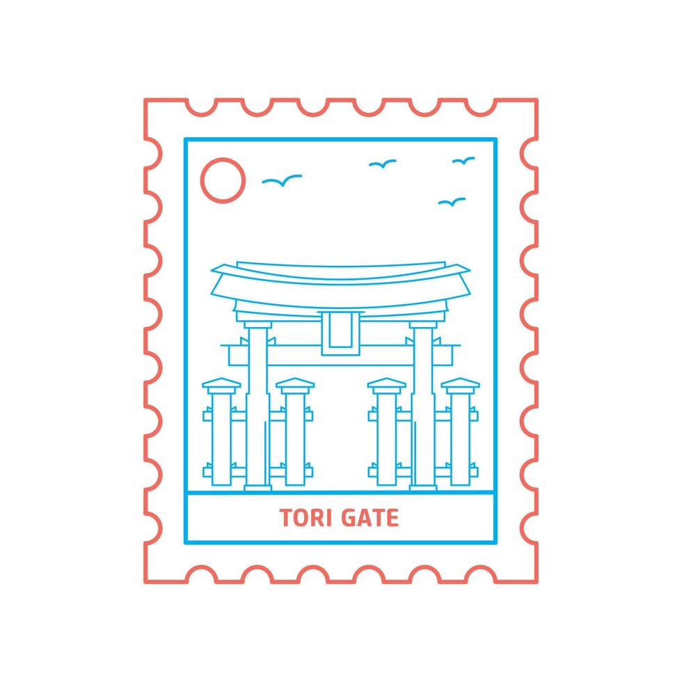 tori gate briefmarke blaue und rote linie stil vektorillustration vektor