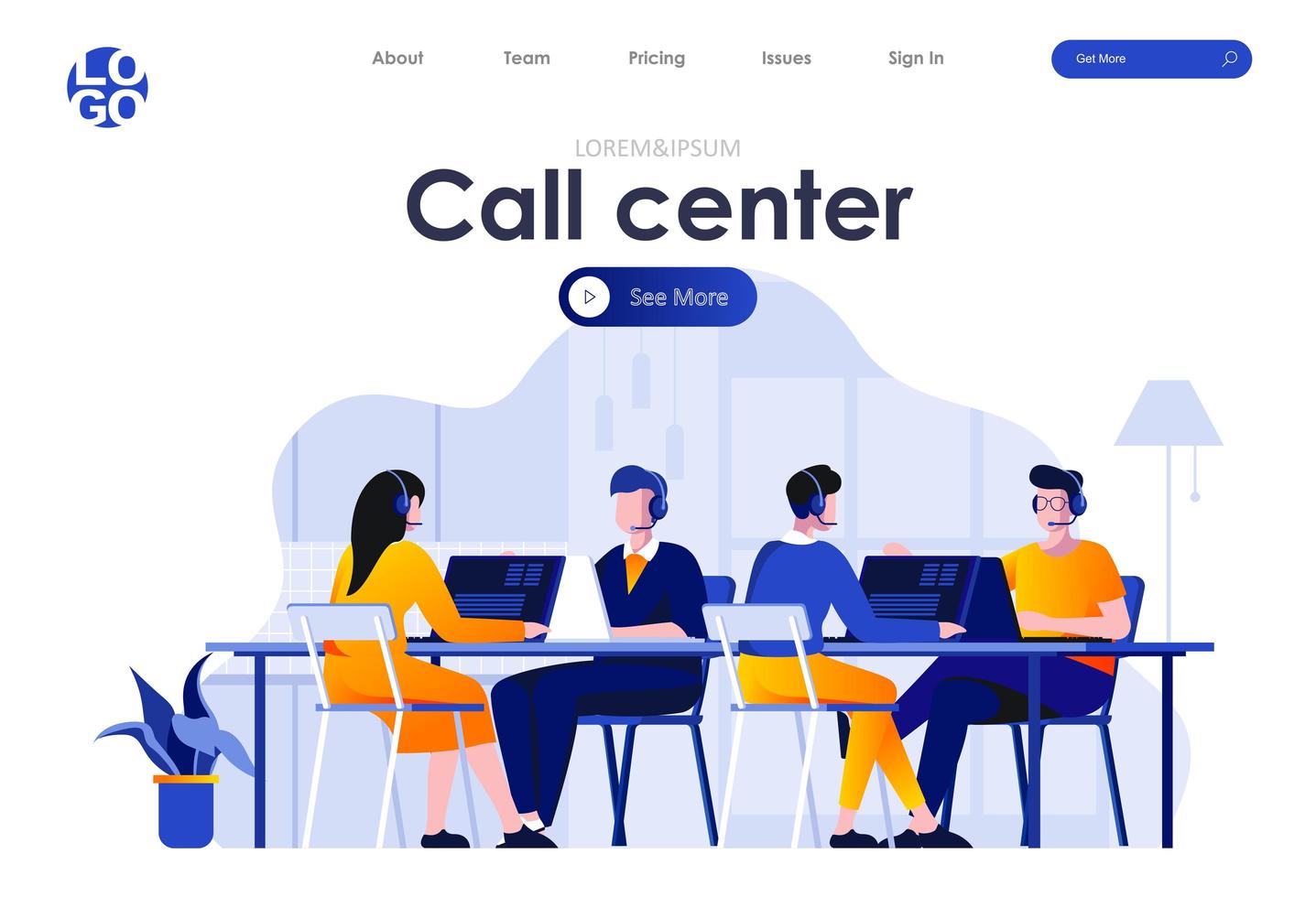 Call Center Flat Landing Page Design vektor