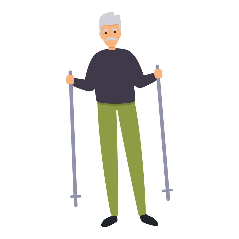 Senior Mann Nordic-Walking-Ikone, Cartoon-Stil vektor