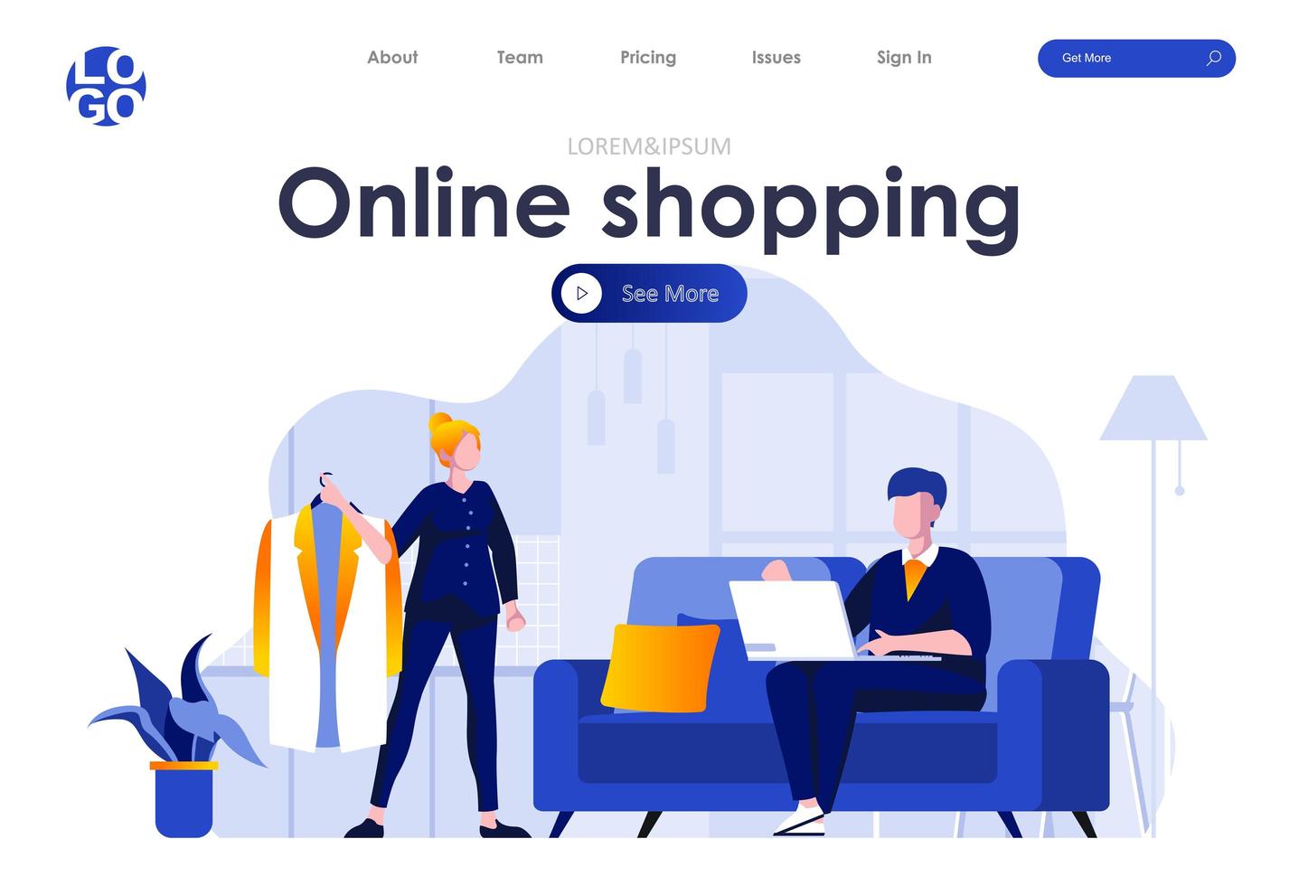 online shopping platt målsidesdesign vektor