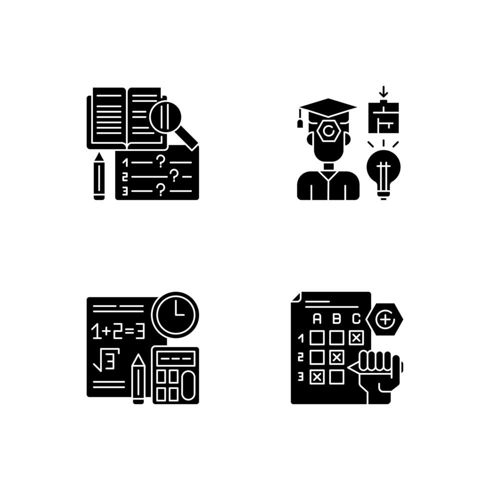 Computertest, schwarze Glyphensymbole gesetzt vektor