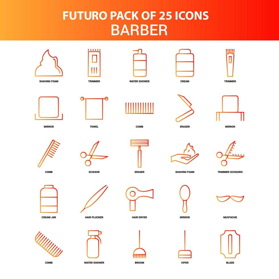 orange futuro 25 barberare ikon uppsättning vektor
