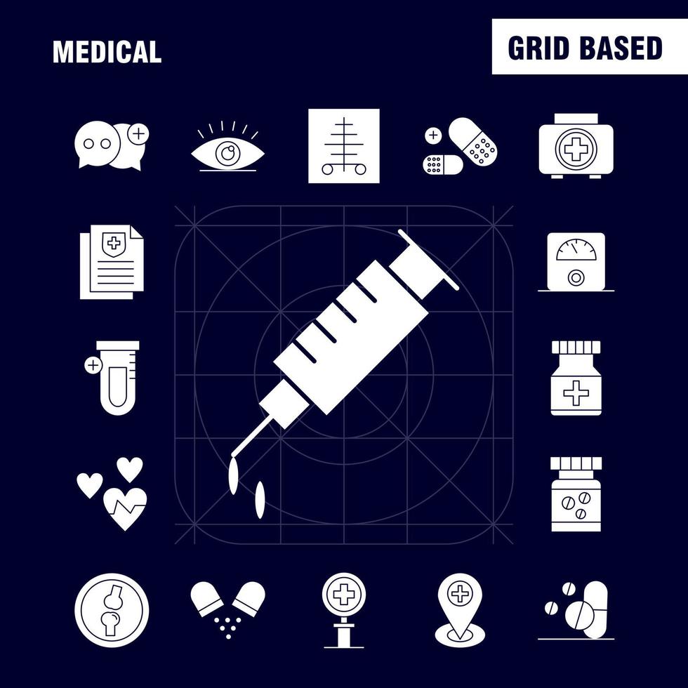 medizinische Solid-Glyphen-Icons für Infografiken, mobiles Uxui-Kit und Druckdesign umfassen Medizin, Krankenhaus, Gesundheitswesen, medizinisches Röhrenlabor sowie eps 10-Vektor vektor