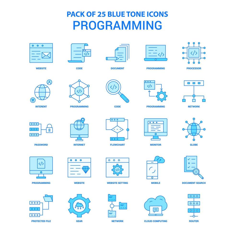 programmering blå tona ikon packa 25 ikon uppsättningar vektor