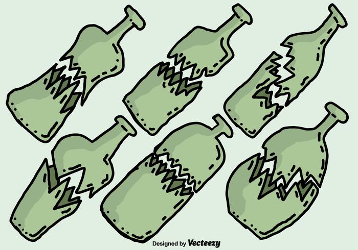 Hand Drawn zerbrochene Flasche Vector Icons Set