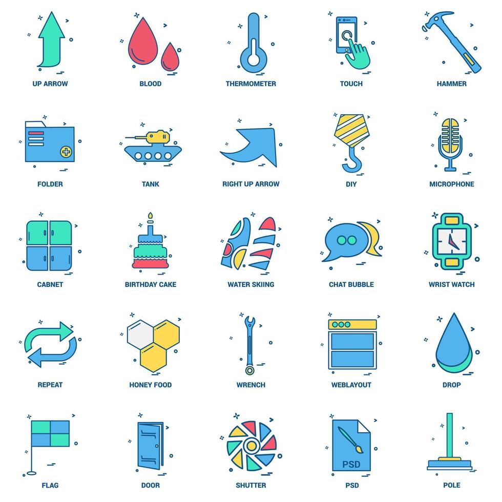 25 Business Concept Mix Flat Color Icon Set vektor