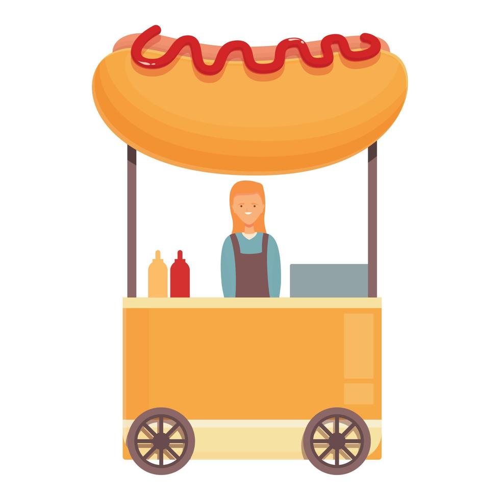 großer Hot-Dog-Verkäufer-Symbol Cartoon-Vektor. Straßenessen vektor