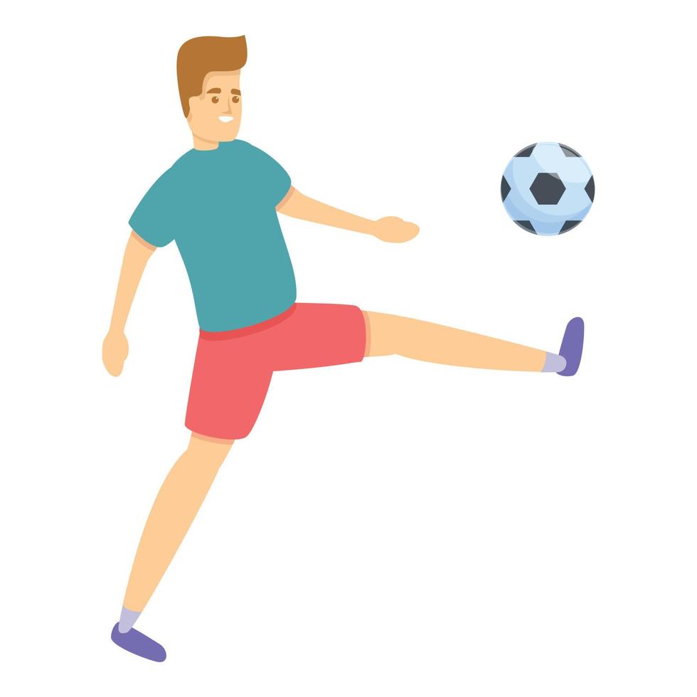 Junge Fuß spielen Fußball-Symbol, Cartoon-Stil vektor