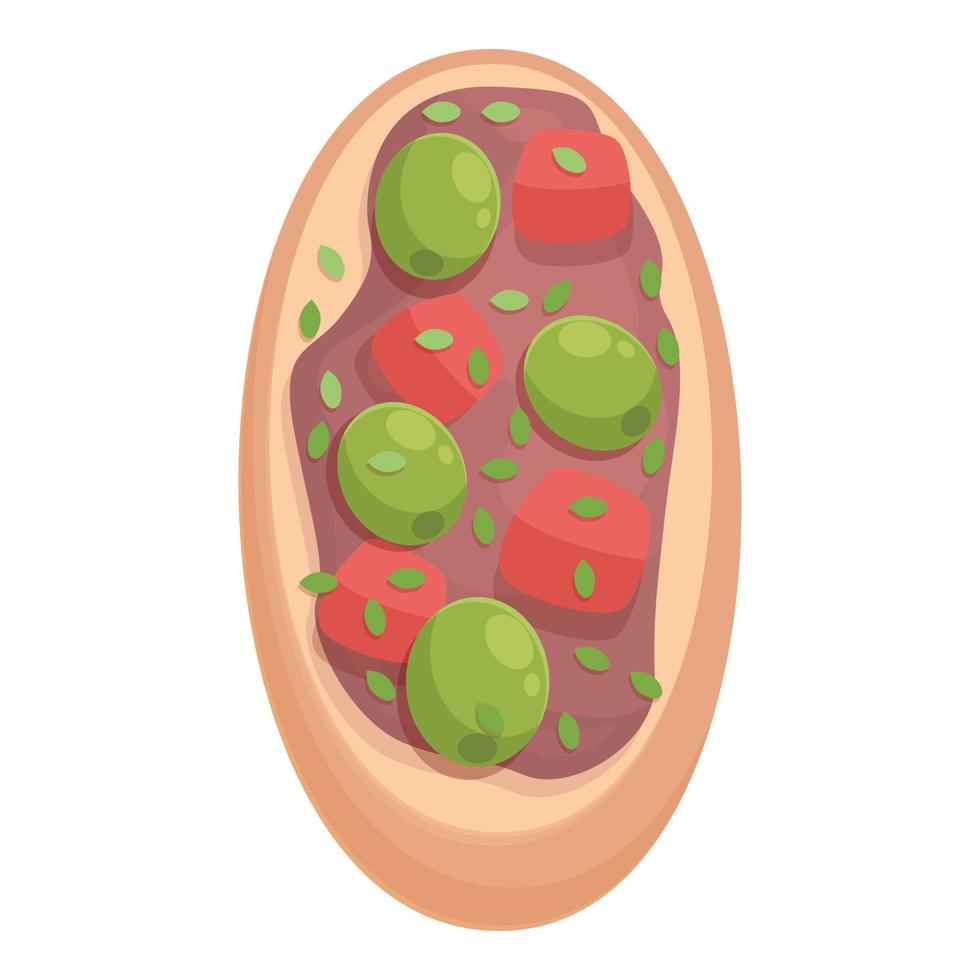 oliv bruschetta ikon tecknad serie vektor. rostat bröd mat vektor