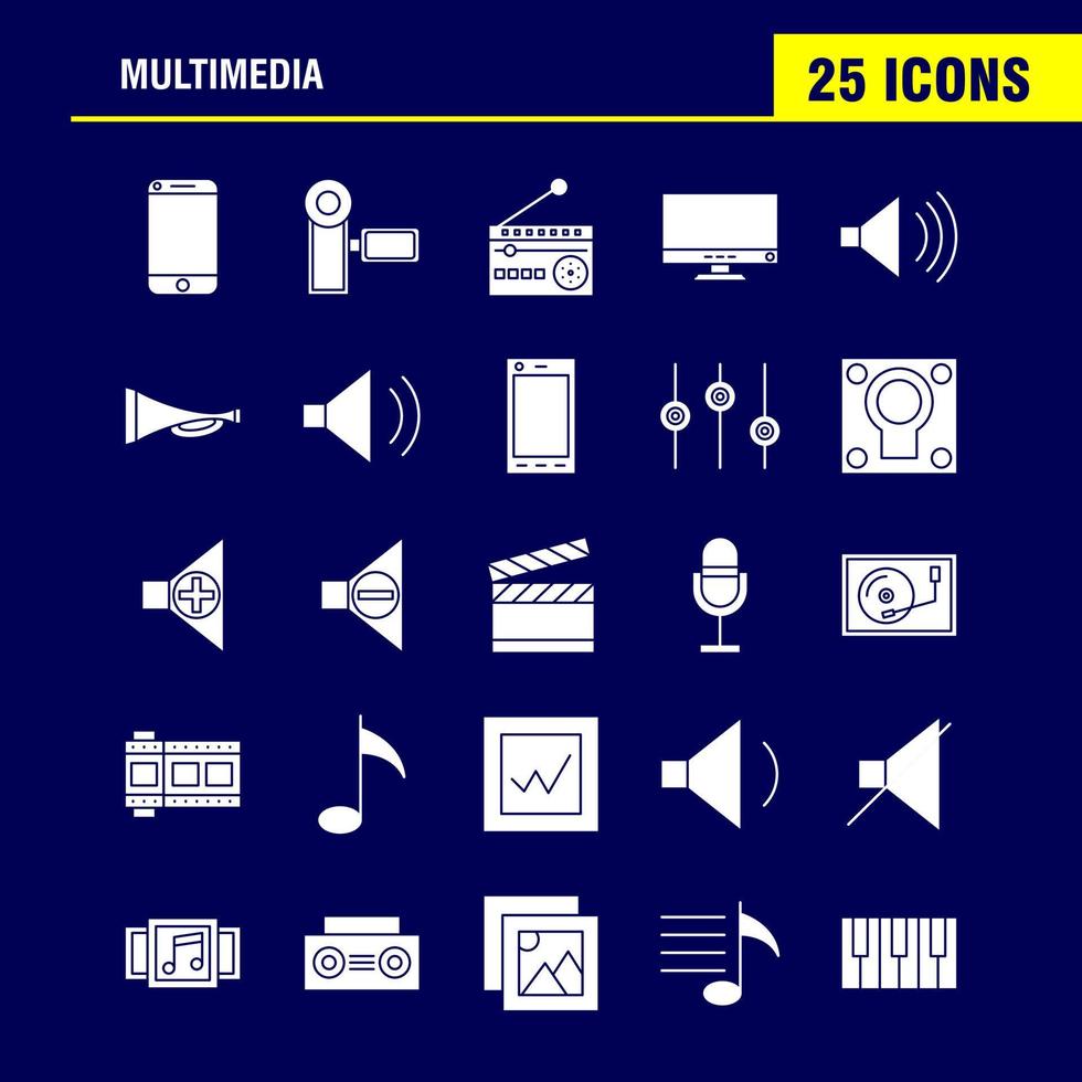 Multimedia-Solid-Glyph-Symbol für Webdruck und mobiles Uxui-Kit wie Handy-Hardware-Kamera-Videobild-Film-Piktogramm-Pack-Vektor vektor