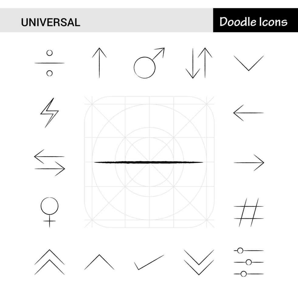 Satz von 17 universellen handgezeichneten Icon-Sets vektor
