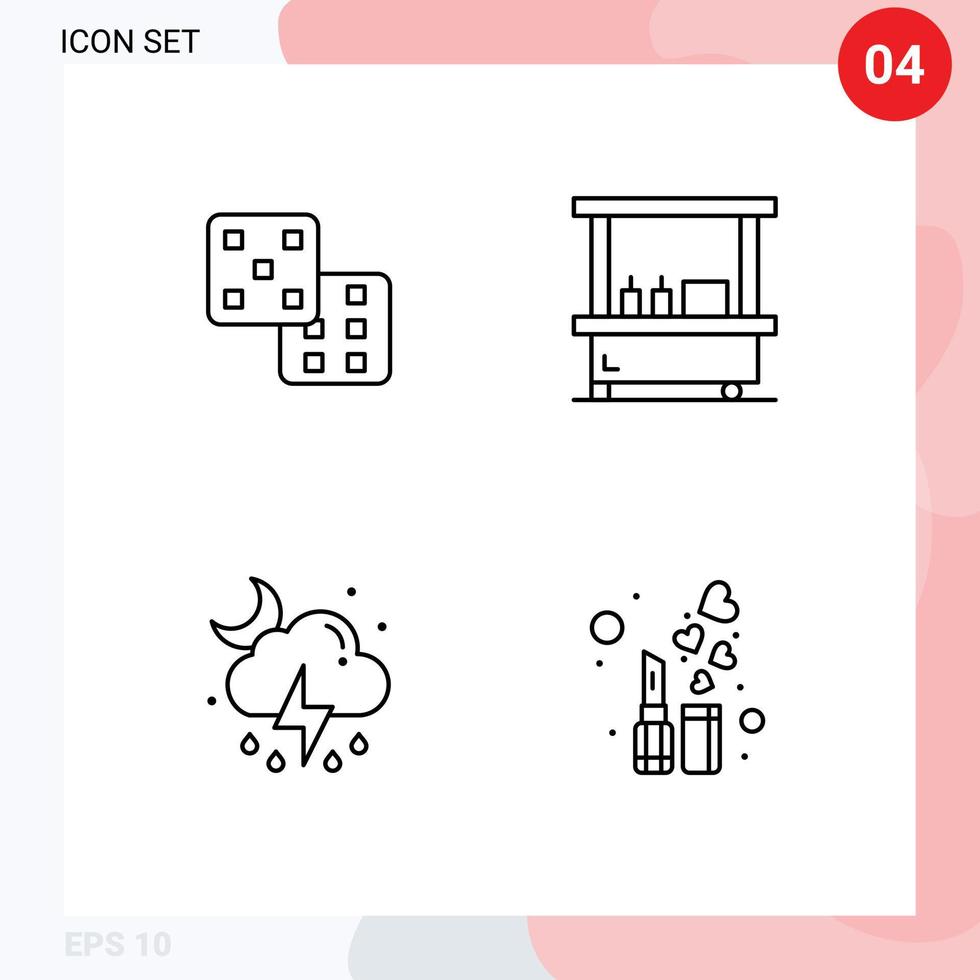 Satz von 4 Vektor-Filledline-Flachfarben auf Gitter für Würfelmond-Getränkeständer Schönheit editierbare Vektordesign-Elemente vektor