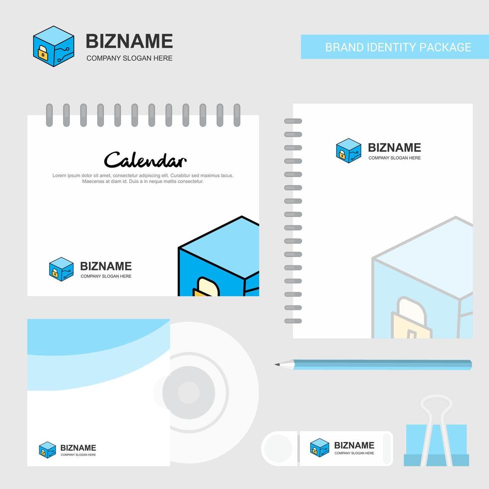Cube-Logo-Kalender-Vorlage, CD-Cover, Tagebuch und USB-Marke, stationäre Verpackungsdesign-Vektorvorlage vektor