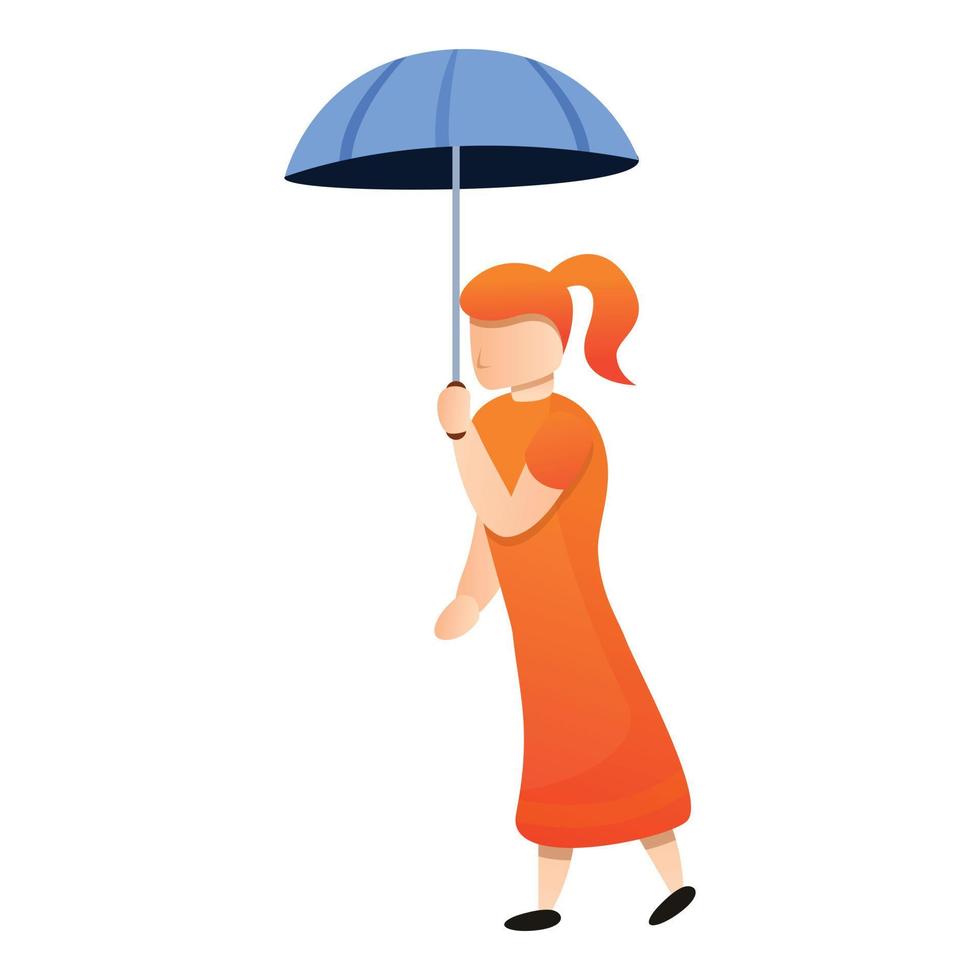 röd hår lady med paraply ikon, tecknad serie stil vektor