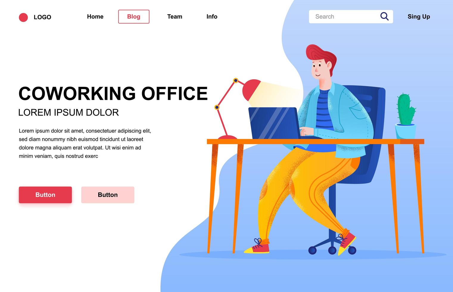 Coworking Office Flat Landing Page Zusammensetzung vektor