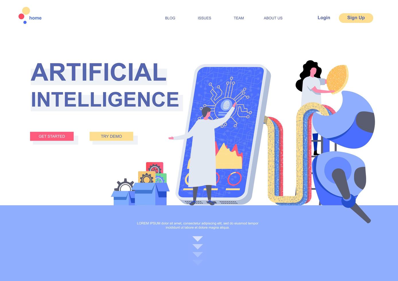 Landingpage-Vorlage für künstliche Intelligenz vektor