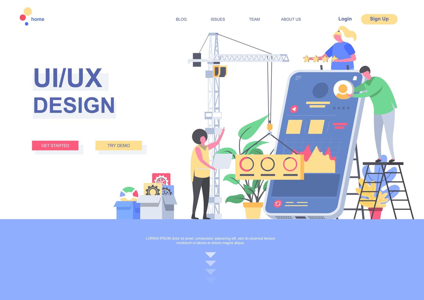 ui ux design flache landing page vorlage vektor