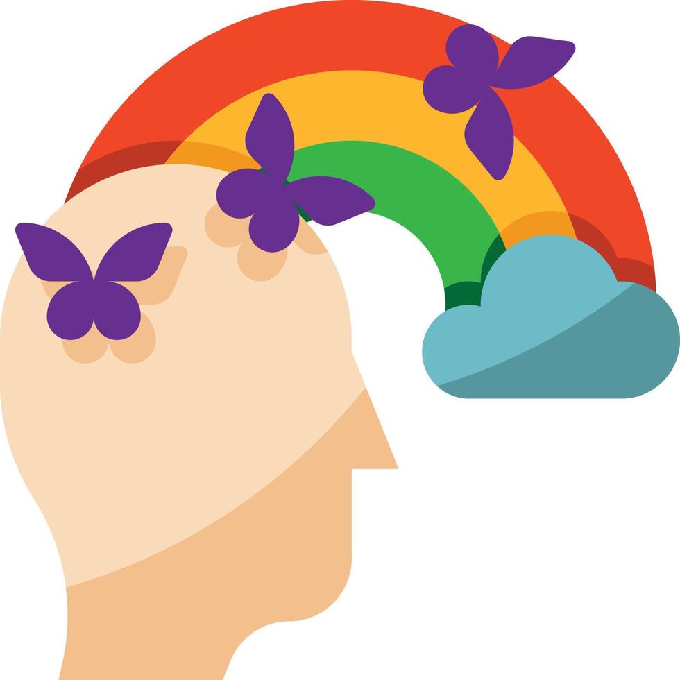Fantasie-Regenbogenwolke kreativer Schmetterling - flache Ikone vektor