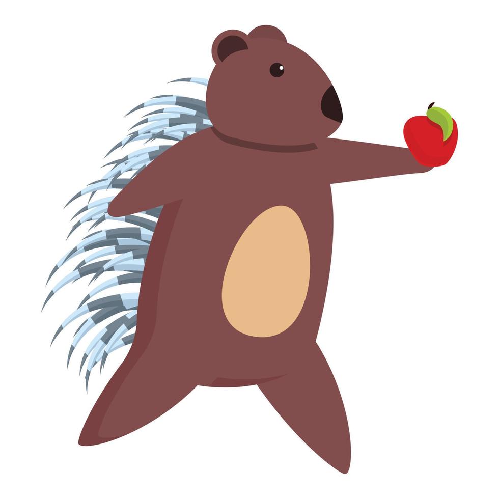 Stachelschwein nehmen rotes Apfelsymbol, Cartoon-Stil vektor