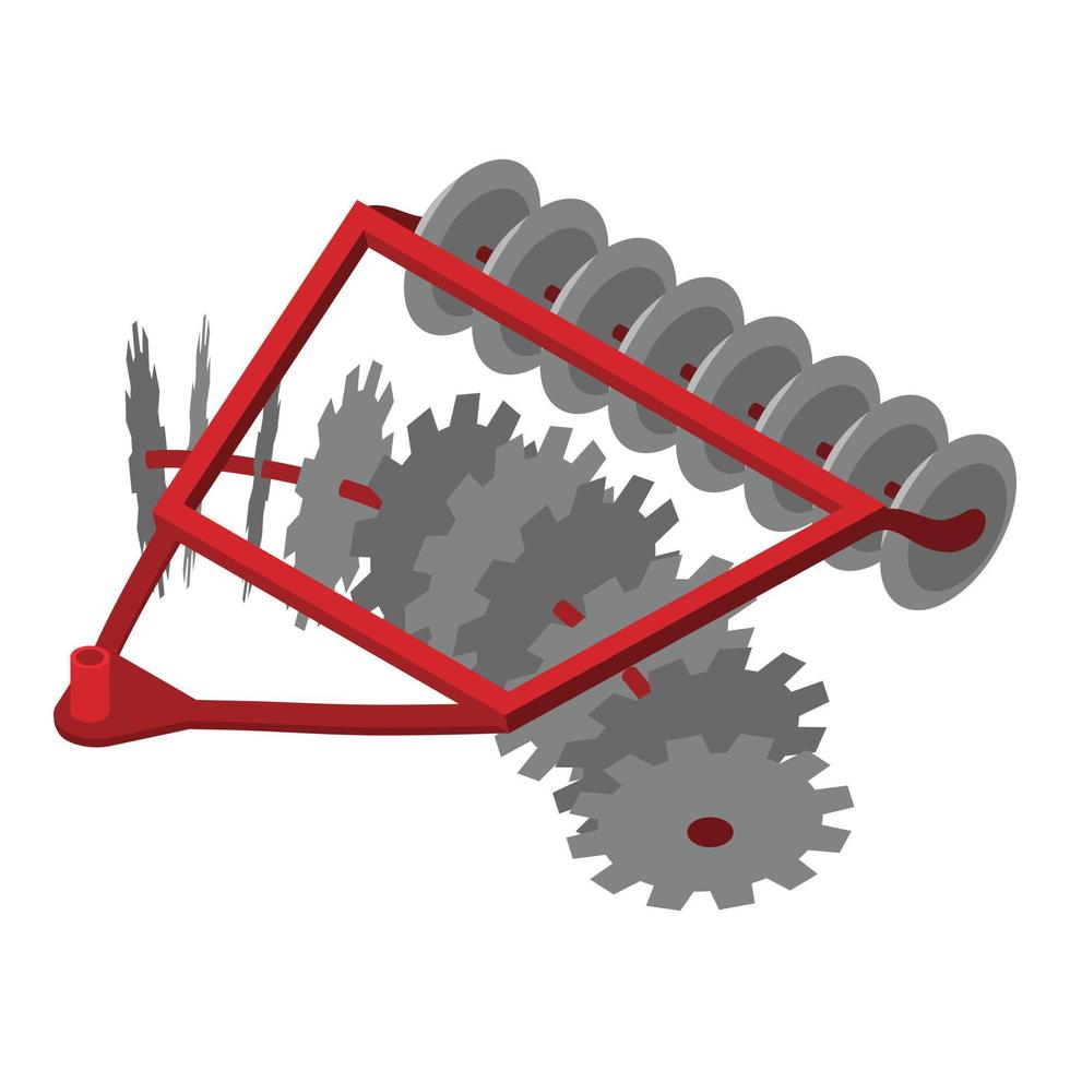 Disc-Traktor-Pflug-Symbol, isometrischer Stil vektor