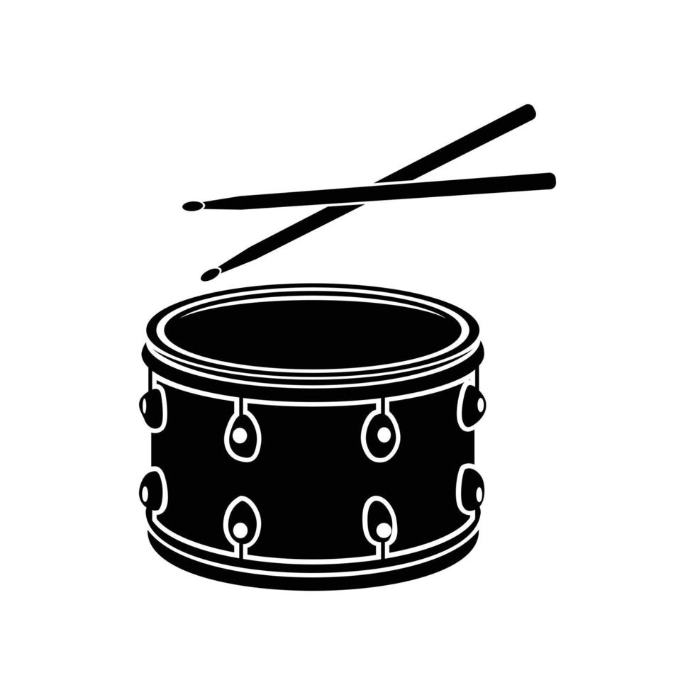 Trommel mit Stöcken-Symbol, schwarzer einfacher Stil vektor