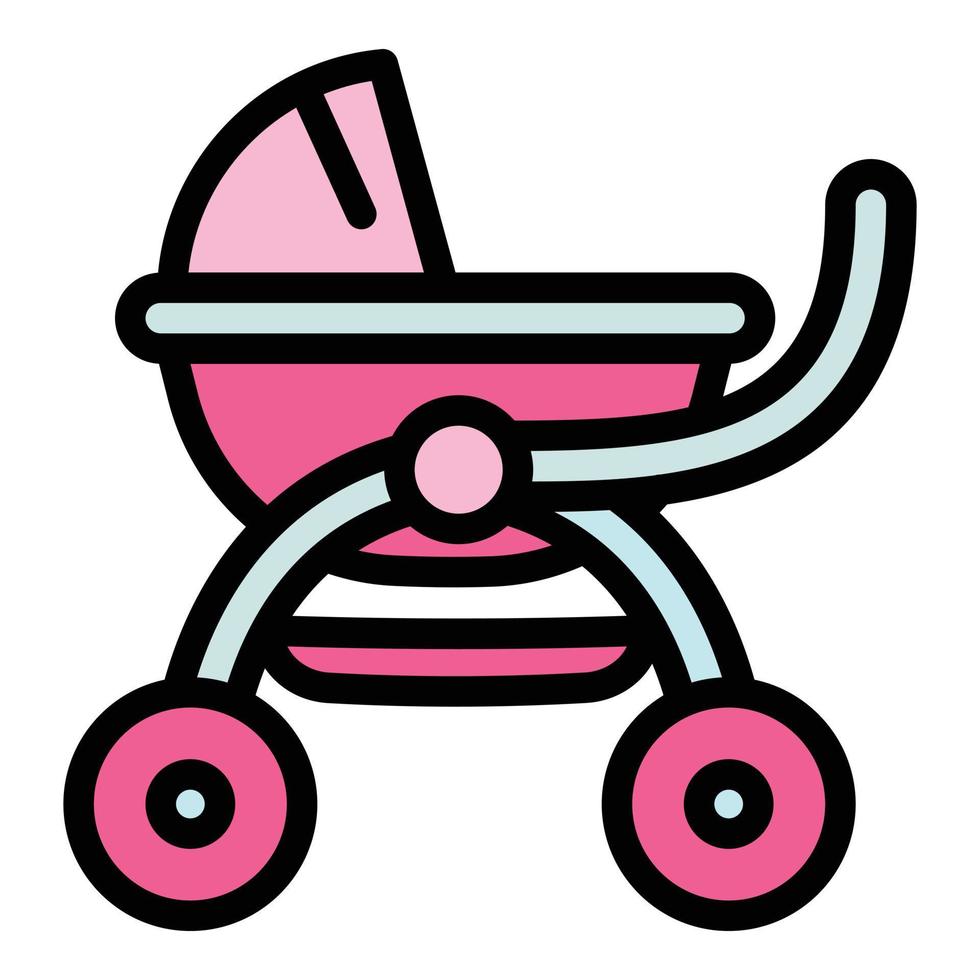 flicka bebis pråm ikon, översikt stil vektor