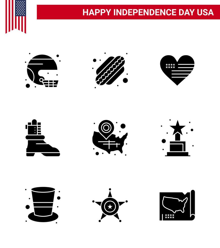 satz von 9 usa-tag-symbolen amerikanische symbole unabhängigkeitstag zeichen für staaten amerikanische staaten boot flag editierbare usa-tag-vektordesignelemente vektor