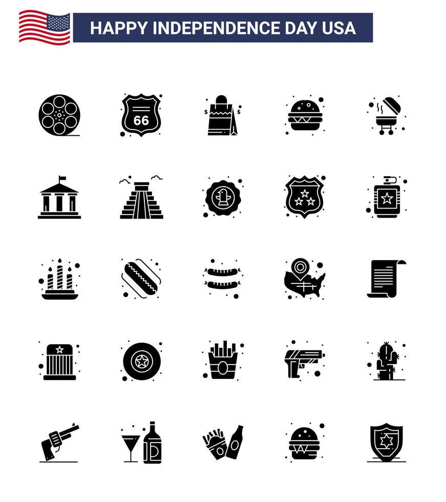 uppsättning av 25 USA dag ikoner amerikan symboler oberoende dag tecken för grill utegrill väska måltid burger redigerbar USA dag vektor design element