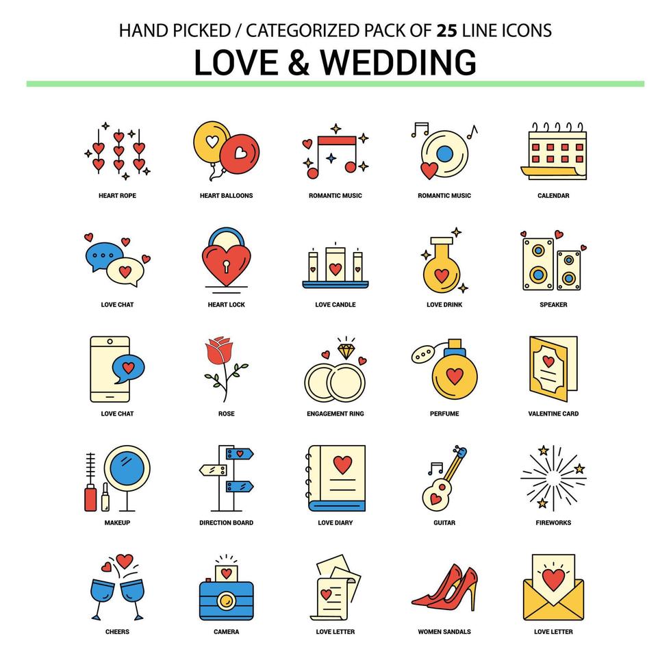 Liebe und Hochzeit Flat Line Icon Set Business Concept Icons Design vektor