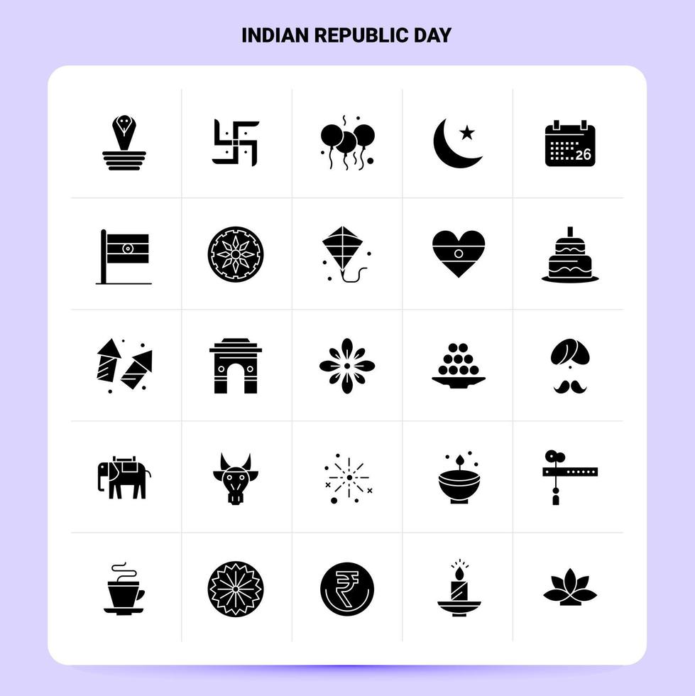 solide 25 Indische Republik Tag Symbolsatz Vektor Glyphe Stil Design schwarze Symbole Set Web und mobile Geschäftsideen Design Vektorillustration