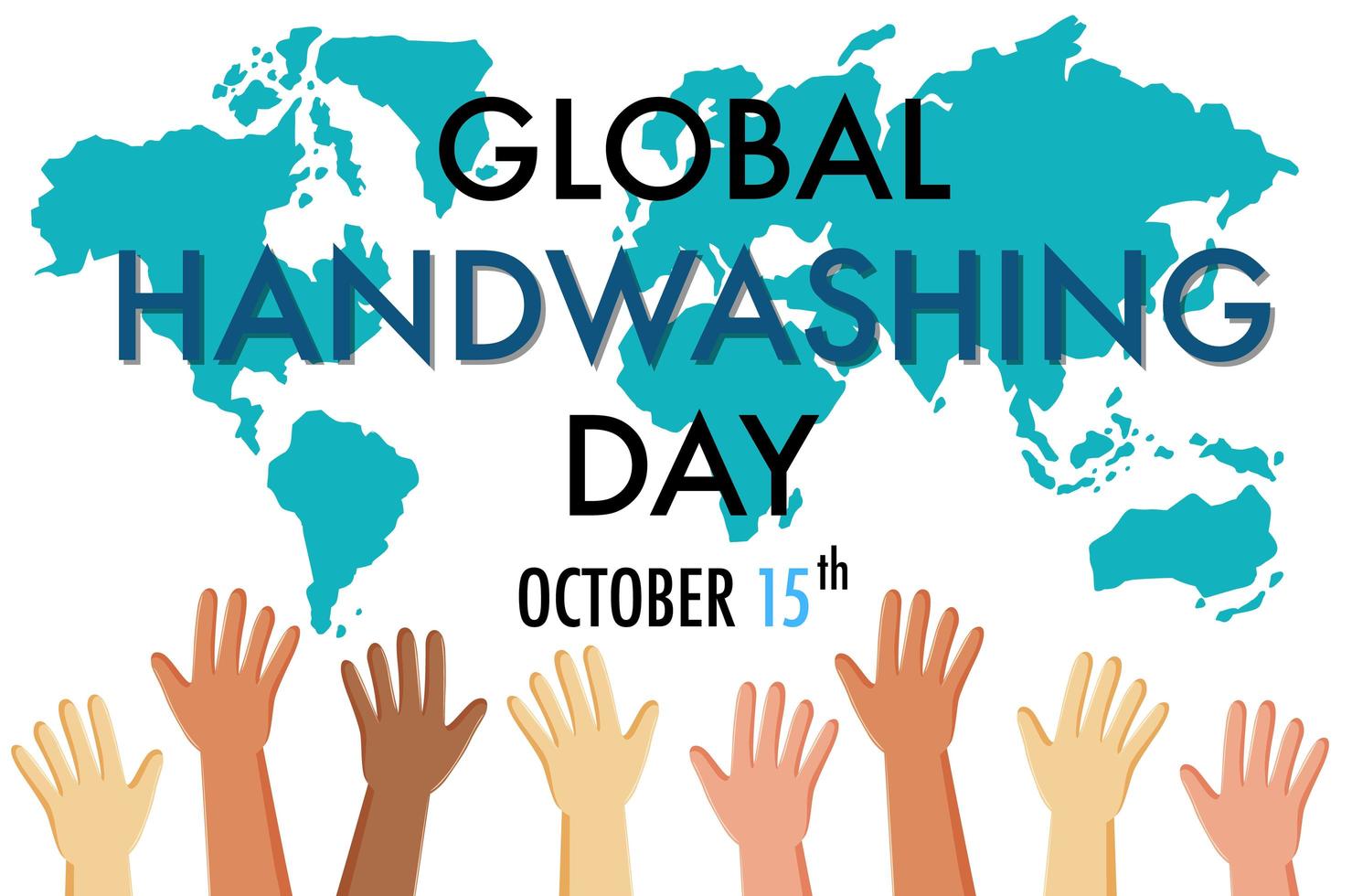 global handtvättdagslogotyp med händer och karta bakgrund vektor