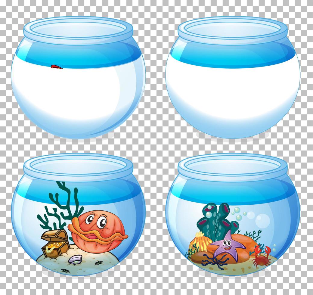 Satz von verschiedenen Aquariumbehältern lokalisiert auf transparentem Hintergrund vektor