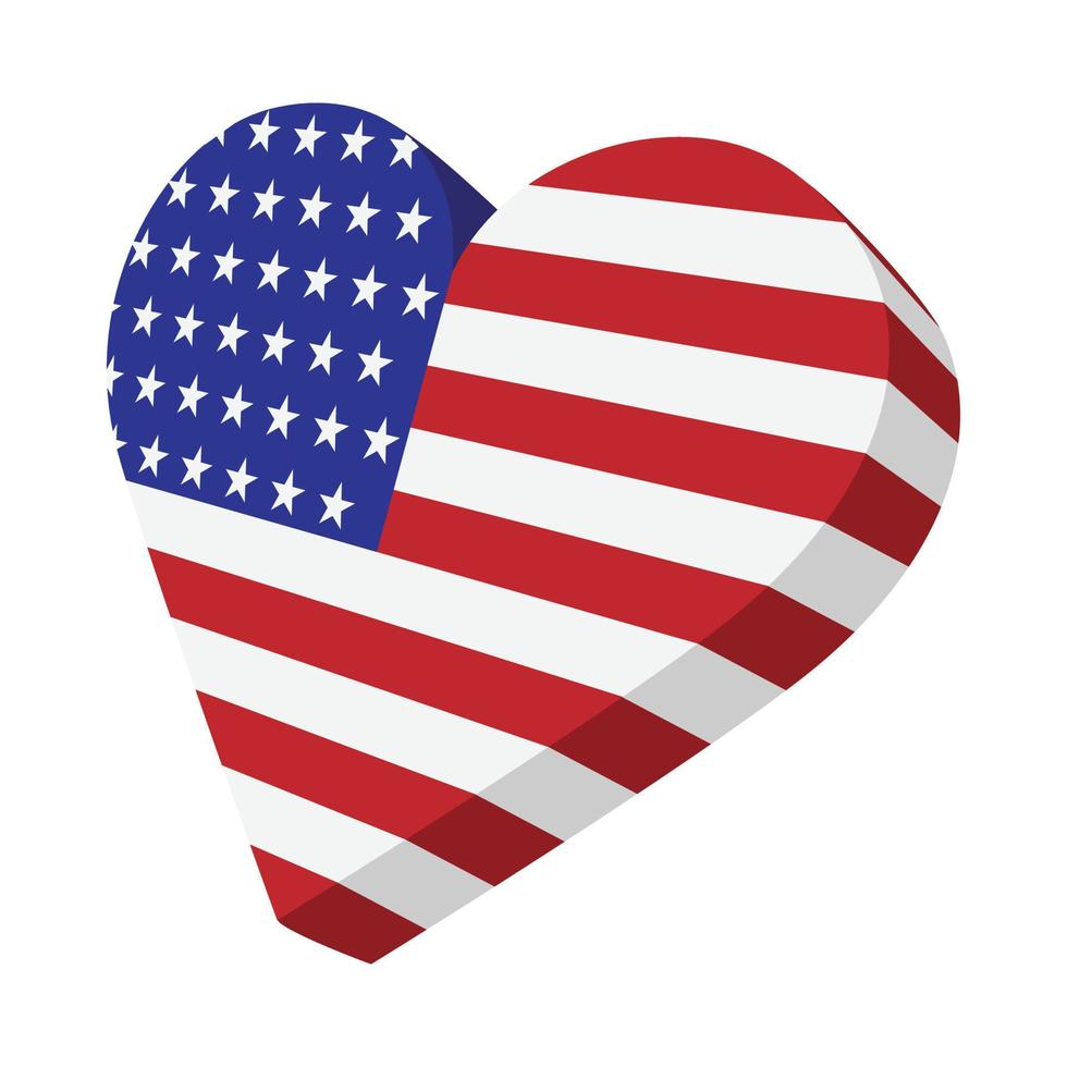 Herz in den USA-Flaggenfarben Cartoon-Symbol vektor