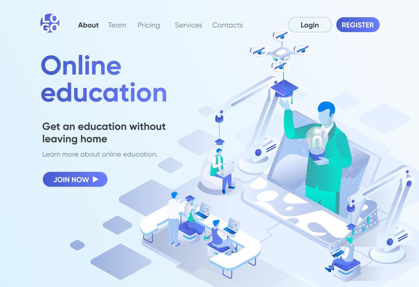 Online-Bildung, isometrische Landingpage vektor