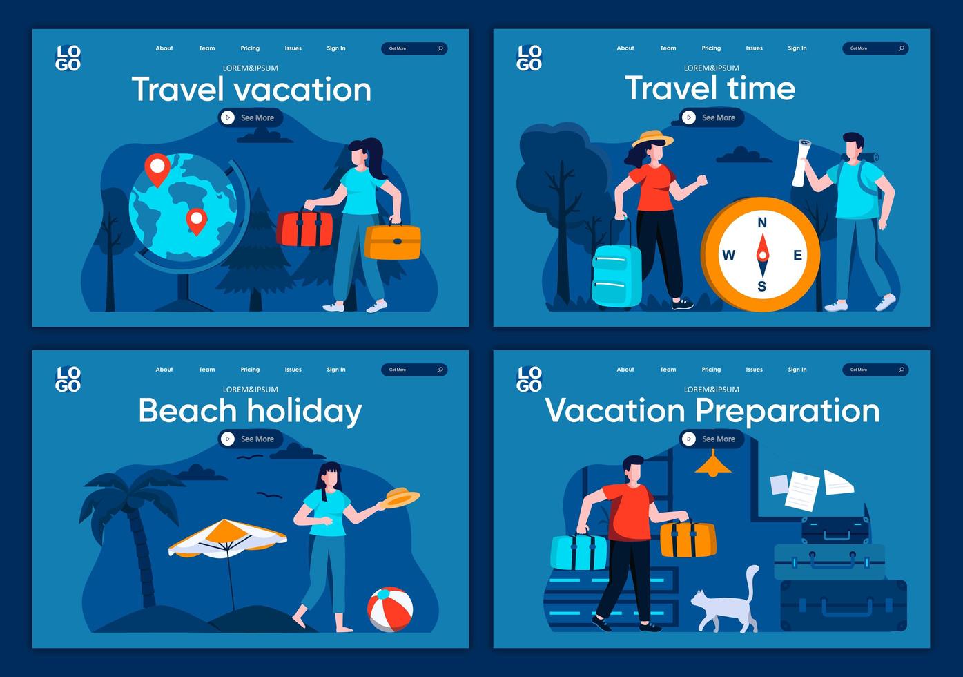 Reiseurlaub, flache Landing Pages eingestellt vektor