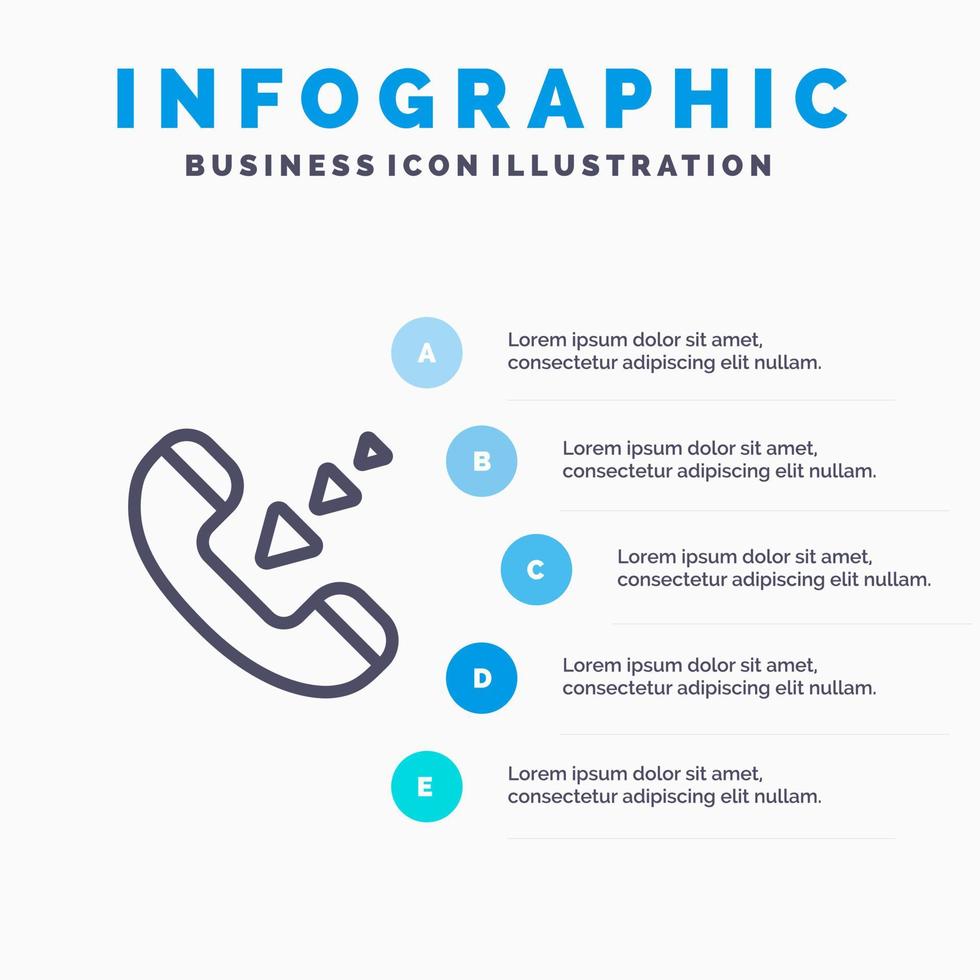 ring upp kommunikation inkommande telefon linje ikon med 5 steg presentation infographics bakgrund vektor