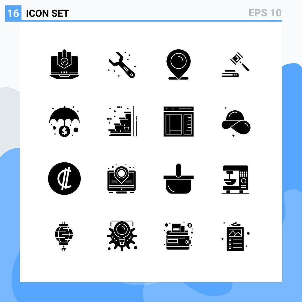 16 tematiska vektor fast glyfer och redigerbar symboler av lag domstol VVS handla Karta redigerbar vektor design element