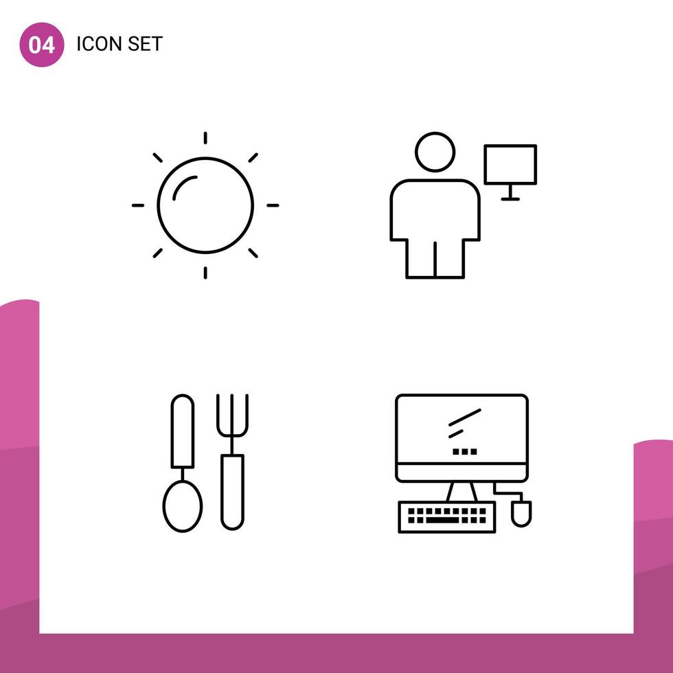 uppsättning av 4 modern ui ikoner symboler tecken för helios maträtt kropp skärm dator redigerbar vektor design element