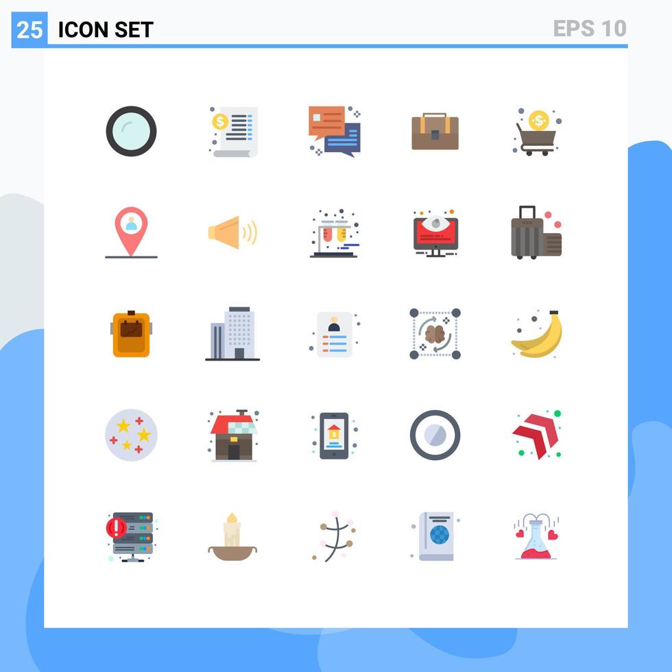 mobil gränssnitt platt Färg uppsättning av 25 piktogram av vagn hand väska dollar fall väska redigerbar vektor design element