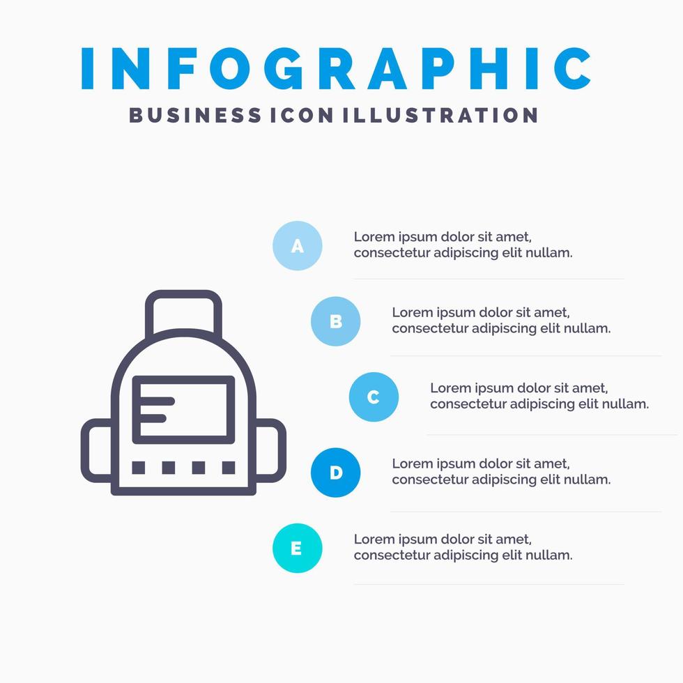 väska skola utbildning linje ikon med 5 steg presentation infographics bakgrund vektor