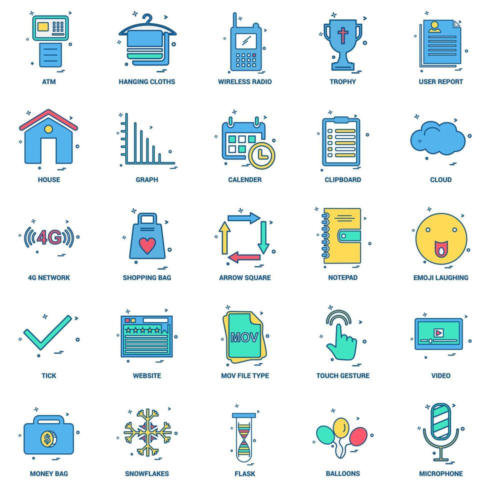 25 Business Concept Mix Flat Color Icon Set vektor