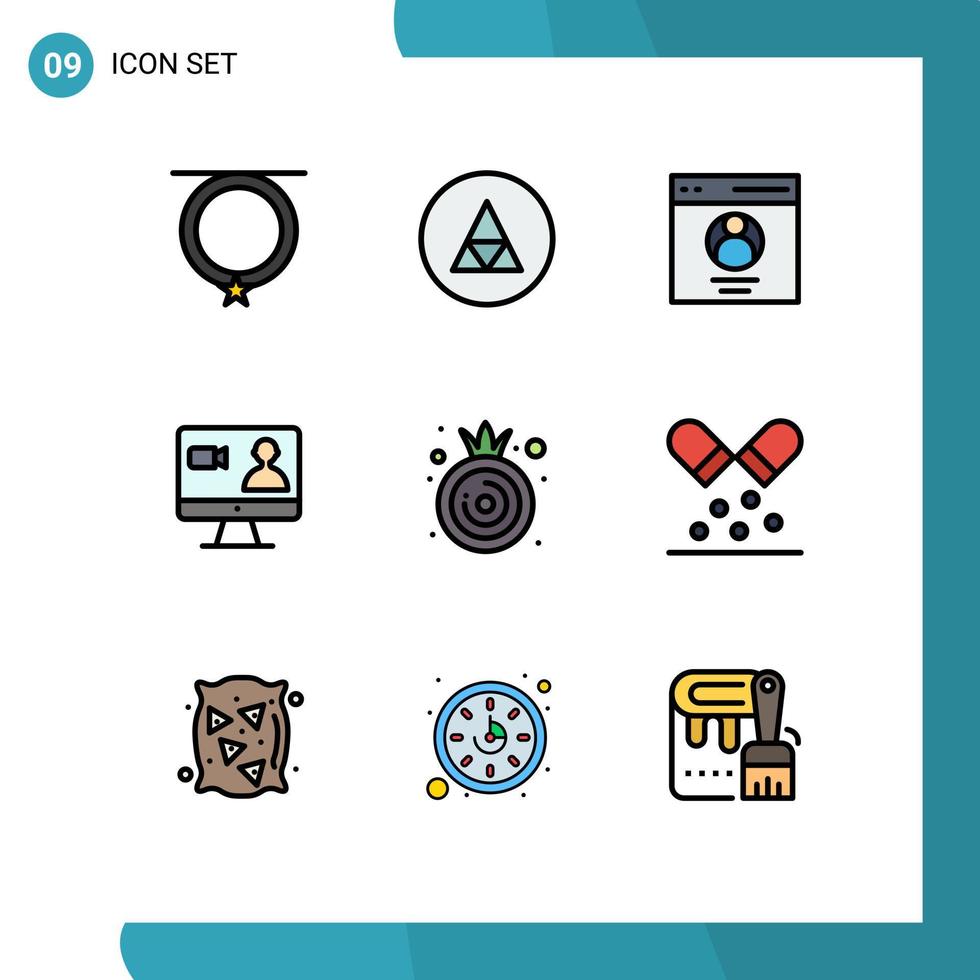 9 universelle Filledline-Flachfarben für Web- und mobile Anwendungen Lebensmittel-Internet-Symbole suchen vom Benutzer bearbeitbare Vektordesign-Elemente vektor