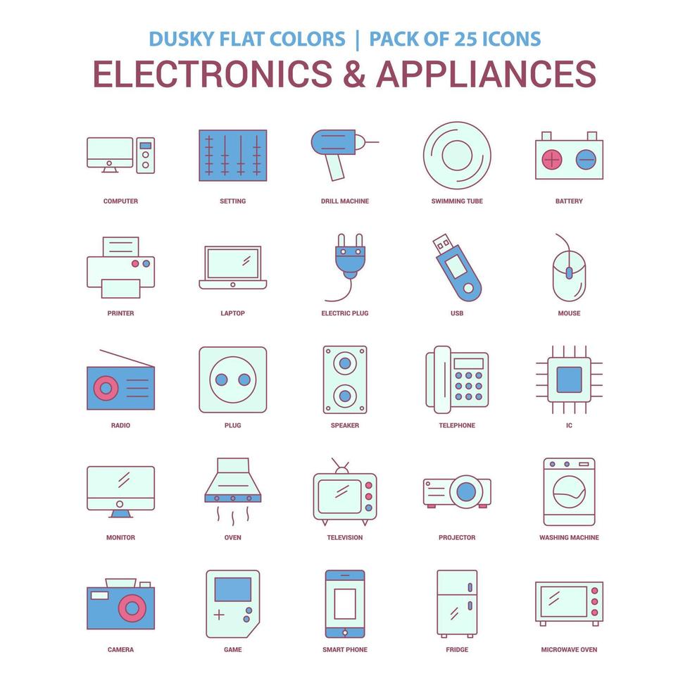 Symbol für Elektronik und Geräte düstere flache Farbe Vintage 25 Icon Pack vektor