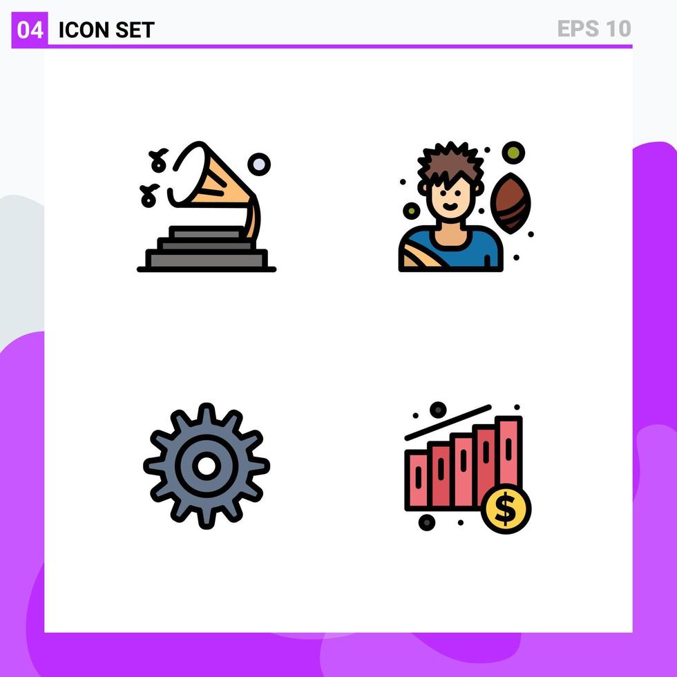 Aktienvektor-Icon-Pack mit 4 Zeilenzeichen und Symbolen für Musikrad-Lautstärkespieldiagramm editierbare Vektordesign-Elemente vektor