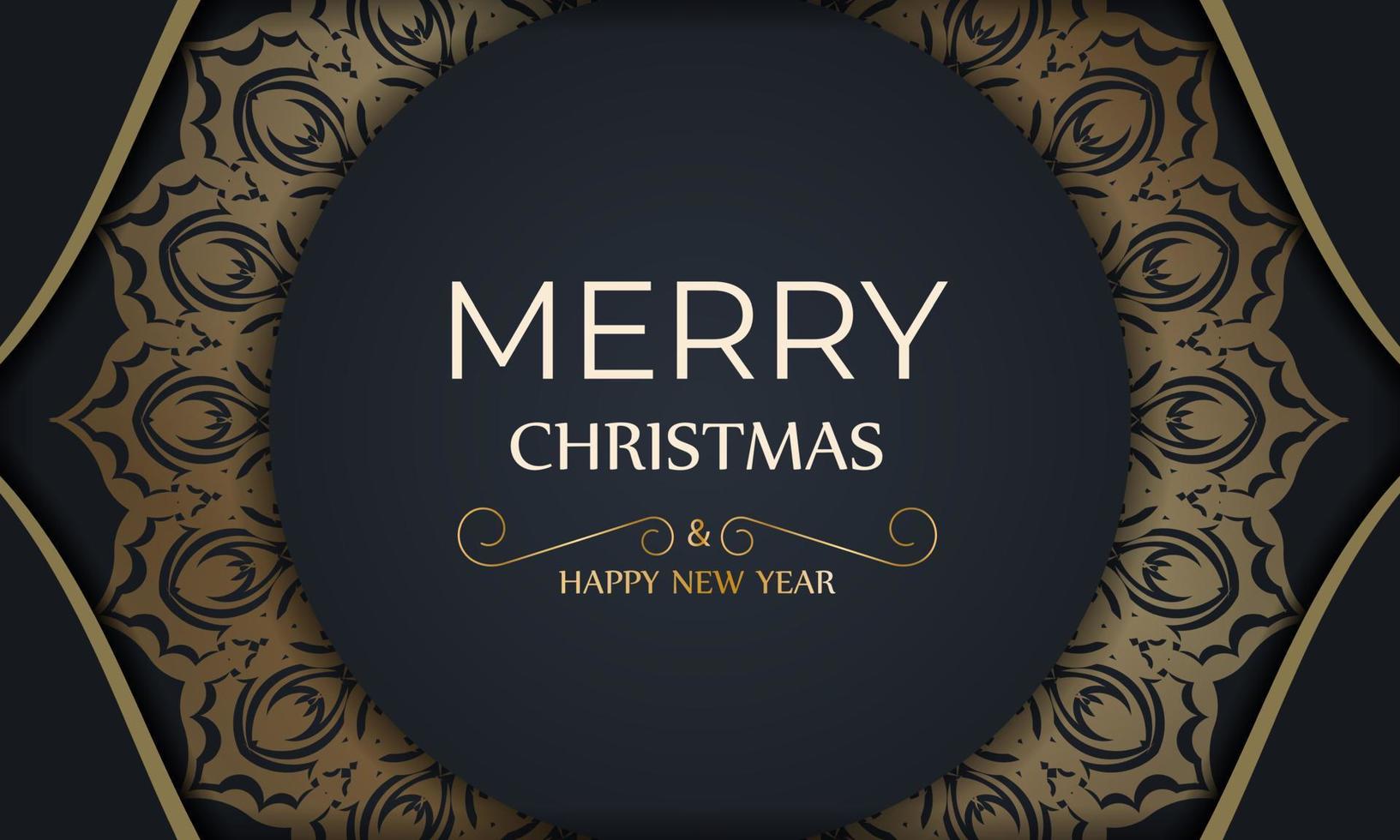 glad jul och Lycklig ny år hälsning broschyr mall i mörk blå Färg med vinter- guld prydnad vektor