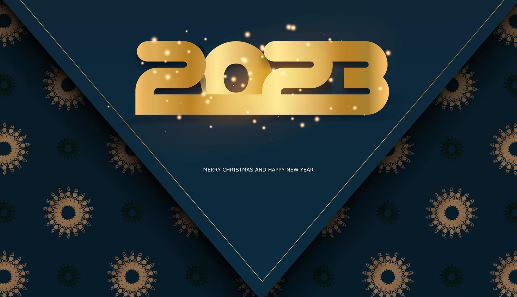 2023 guten Rutsch ins Neue Jahr-Grußplakat. blaue und goldene Farbe. vektor