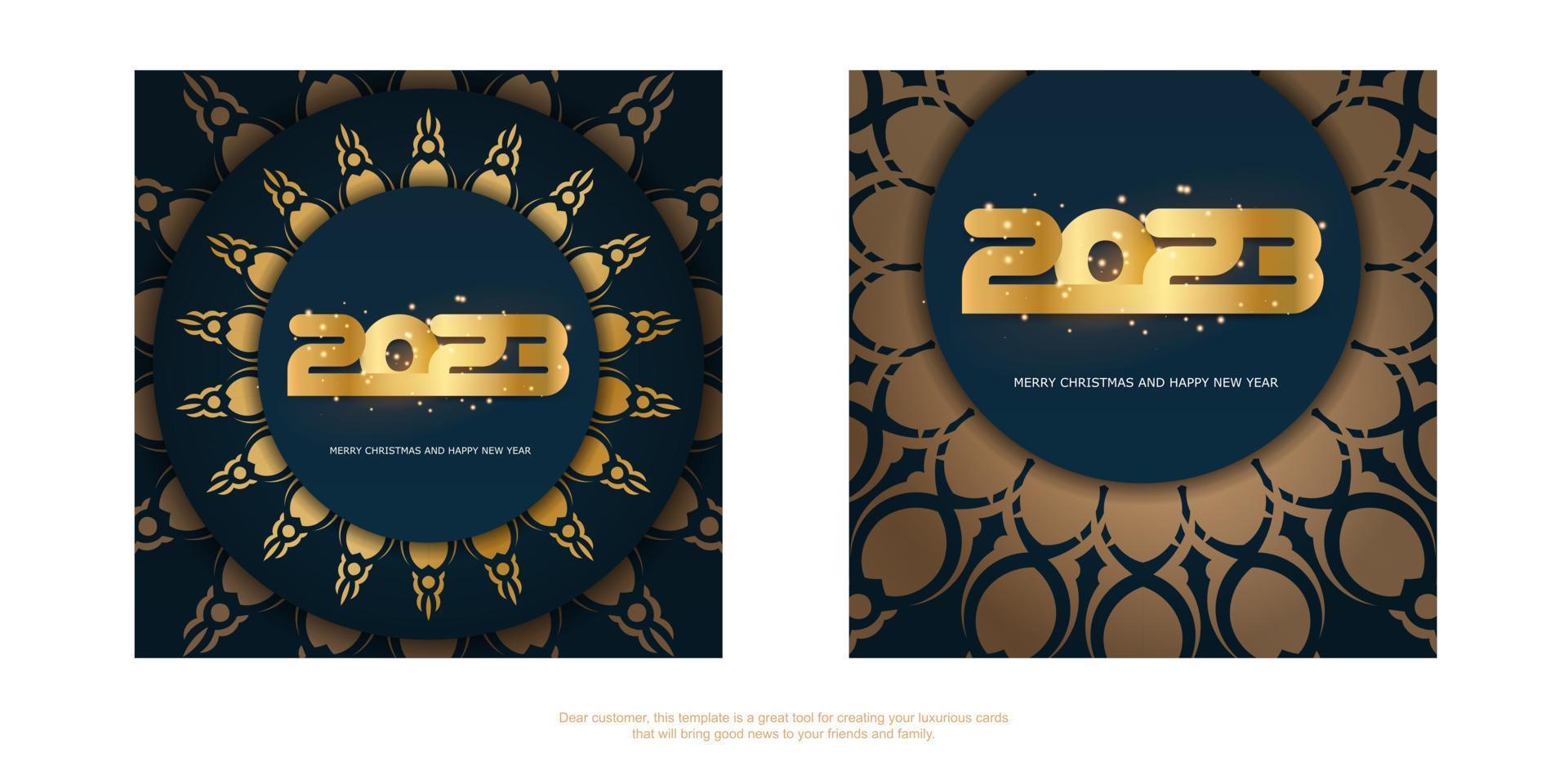 2023 guten Rutsch ins Neue Jahr-Grußplakat. blaue und goldene Farbe. vektor