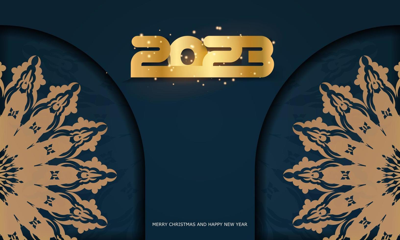 gyllene mönster på blå. 2023 Lycklig ny år hälsning bakgrund. vektor